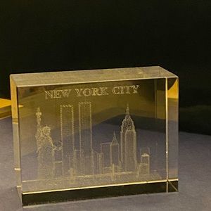 NYC Vintage Twin Towers Holographic Glass Paperweight